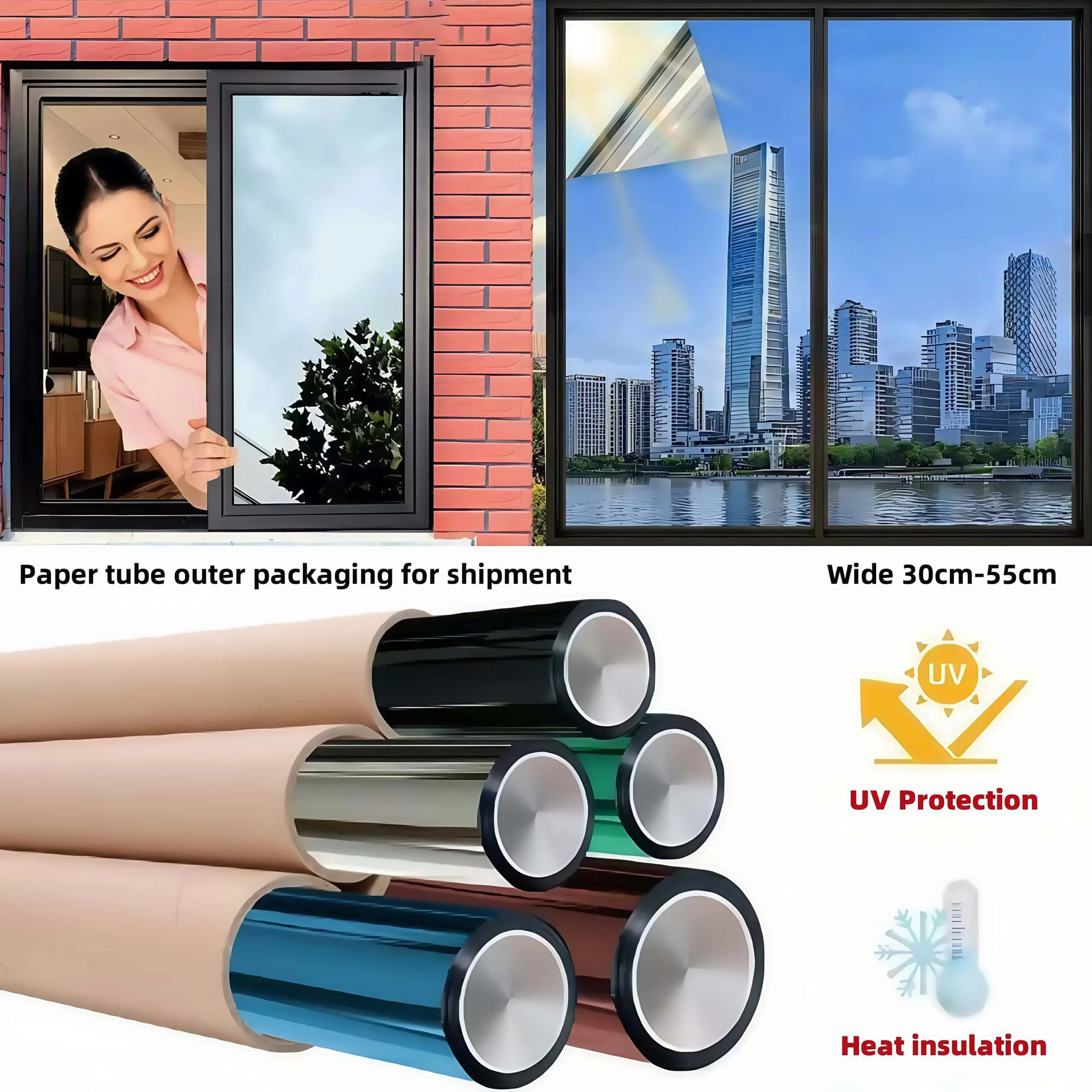 Isolierende Fensterfolie, Tages-Einweg-Sichtschutzfolie, Blöcke, 99 % UV-Einweg-Perspektive, selbstklebender reflektierender Glasaufkleber für Zuhause und Büro Image