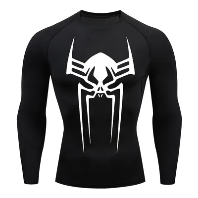 Spider Print Gym Workout Rash Guard for Men Athletic Quick Dry Stretchy Compression Shirts