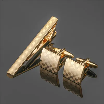 Copper square laser grid tie clip cufflink box set men's French shirt cufflink suit tie clip fashion