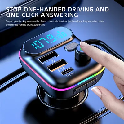 Car Fast Charge Bluetooth 5.0 FM Transmitter PD Dual Player Music Type-C Colorful Ambient MP3 Player