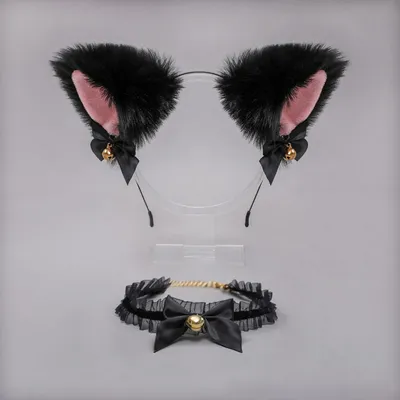 Cute Cat Ears Headband Necklace Plush Rabbit Ear Hairband Jewelry For Women Girl Party Headwear