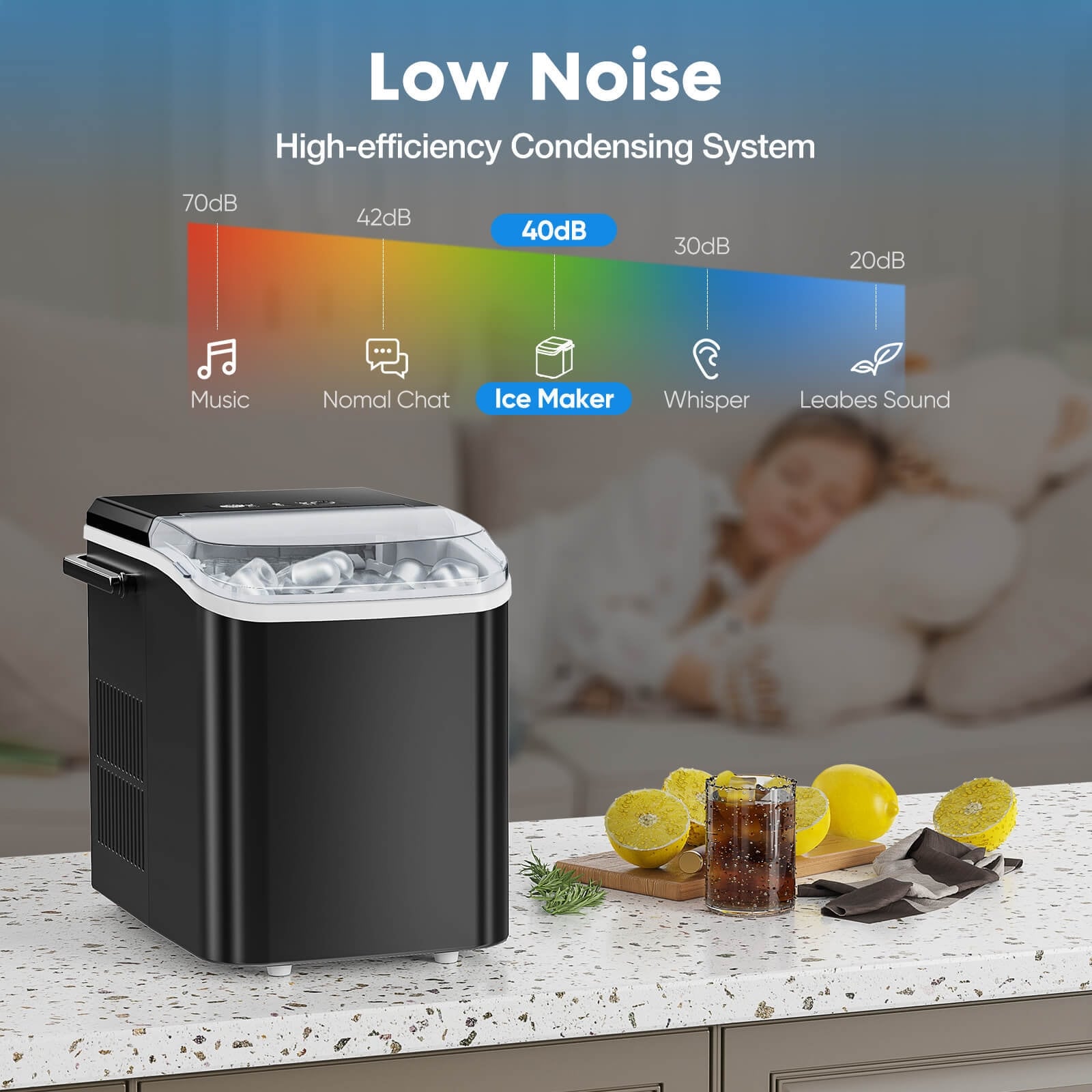 Countertop Ice Maker Machine, Portable Self-Cleaning Ice Machine with Ice Scoop