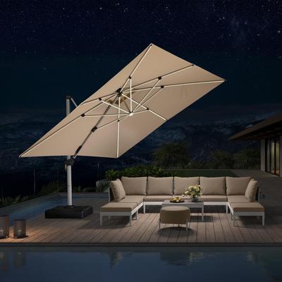 PURPLE LEAF Double Top 9/10/11/12ft Square Outdoor Patio Cantilever Umbrellas with Lights