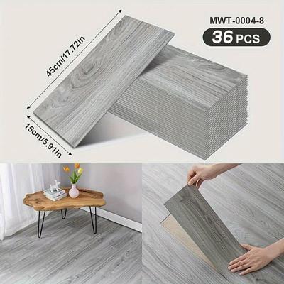 "TEMU 36pcs Grain Vinyl Floor Tiles, 17.8" X 5.9", Waterproof & , Self-adhesive Removable Flooring For Diy Home Decor, Bedroom & Easter Room Decoration" Image