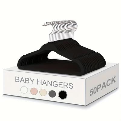 TEMU 50pcs Of Velvet Hanger For Baby Clothes With Shoulder , Non-slip Kid Hanger, Kid Hanger, Bedroom Home Storage Organizer, Wardrobe Image