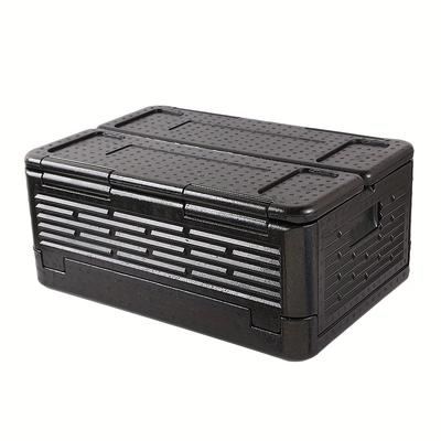 TEMU Portable Folding Insulated Cooler Box For Food Transportation – High Quality, Black, Car-mounted Fresh-keeping Container With Multiple Compartments For Outdoor Use, Sturdy Construction Image