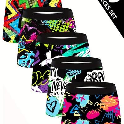 TEMU Set Of 's Long Boxer Shorts With Fun Prints, Breathable And Skin-friendly, Stylish Sports Underwear. Image