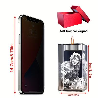 TEMU 3d Photo Holder Personalized Pet Dog Family Photo Engraved Crystal Candlestick Home Decoration Birthday Christmas Anniversary Gifts Image