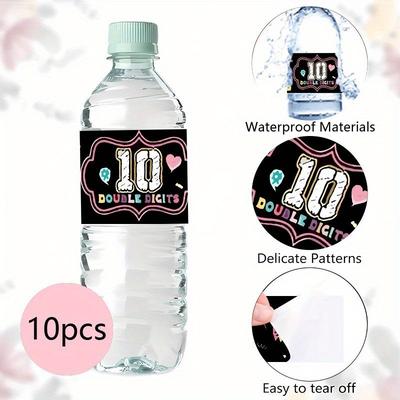 TEMU 10pcs Waterproof Water Bottle Stickers With Vibrant Hearts & Confetti Designs, Party Decoration Supplies For ' Birthday Celebrations, Gift Wrapping, , Birthday Party Decorations Image