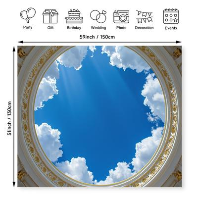 TEMU 1pc Luxury European Ceiling Design Backdrop With & Clouds – Photo Booths, Cozy Decor, And Festive Events, Polyester Material, Warm & Inviting Ambiance, Art Wall Decor Image