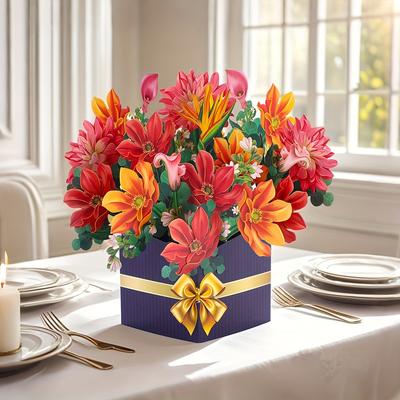 TEMU 3d Pop-up Flower Bouquet Greeting Card - Ideal For Birthdays, Anniversaries, Father's Day, Day, Valentine's Day | With Accents | Image