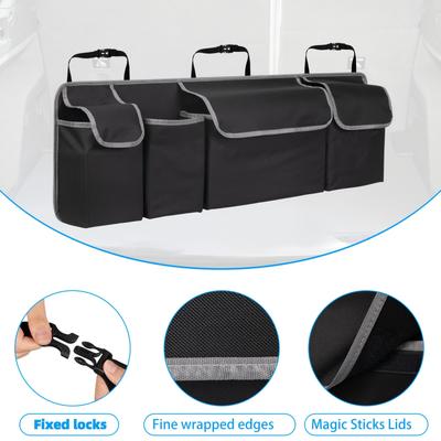 TEMU 1pc Oxford Material Multifunctional Car Trunk Organizer With 4 Large Pockets And 3 Adjustable Straps, Suitable For Vehicle Models Image