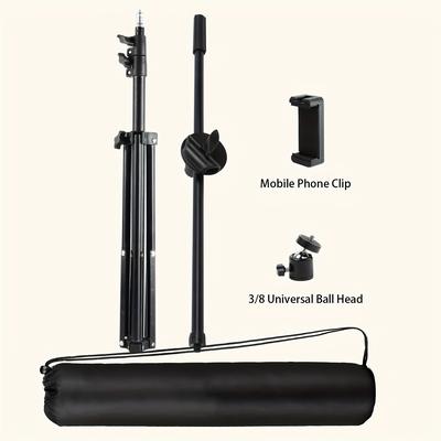 TEMU Kkmt Iron Horizontal Bar Overhead Shooting Single Mobile Phone Clip Bracket, Portable, Adjustable Height, Ball Head Tripod Head, With Fill Light, For Beauty Makeup, Clothing Live Streaming Image