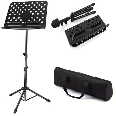 TEMU Portable Folding Music Stand With Carrying Bag - Adjustable Height, Abs Sheet Music Holder, Foldable Music Stand For Instruments, Performances, And Band, Black Image