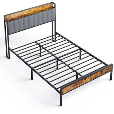 Metall-Doppelbett 140x200 cm mit gepolstertem Stoffkopfteil, Stauraum und Lattenrost in Image
