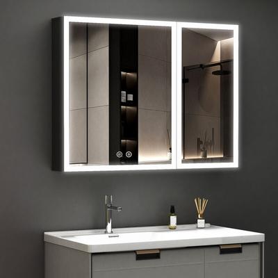 Led Spiegelschrank mit Beleuchtung 80x60x12,5cm Badezimmerschrank, Bad Metall Badschrank Spiegel Image