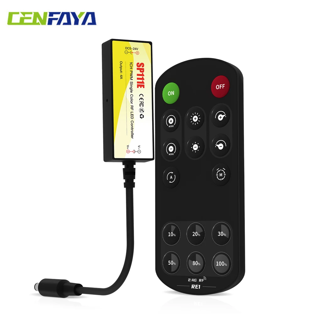 SP111E 1CH PWM Einfarbige LED-Controller DC 5V 12V 24V Dimmer 2,4G RF Fernbedienung 30M dynamische weiße Effekte Timer Power Memory Image