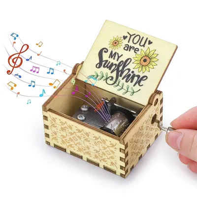 Mini-Spieluhr aus Holz mit Handkurbel „You are My Sunshine“-Musik, bemaltes Boutique-Geschenk, Oktav-Box-Ornamente Image