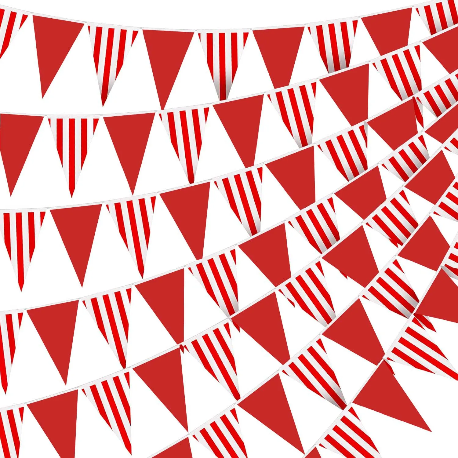 Rot/weiß gestreifte Karnevals-Wimpelkette, 33 Fuß, 20 Stück, wasserdichte PE-Dreieck-Wimpel-Flaggen, Zirkus-Geburtstagsparty-Deko Image