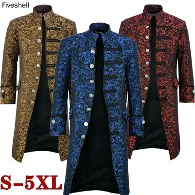 Herren Mittelalter Gothic Vintage Jacke Viktorianisch Steampunk Langarm Stehkragen Stehend Langer Image