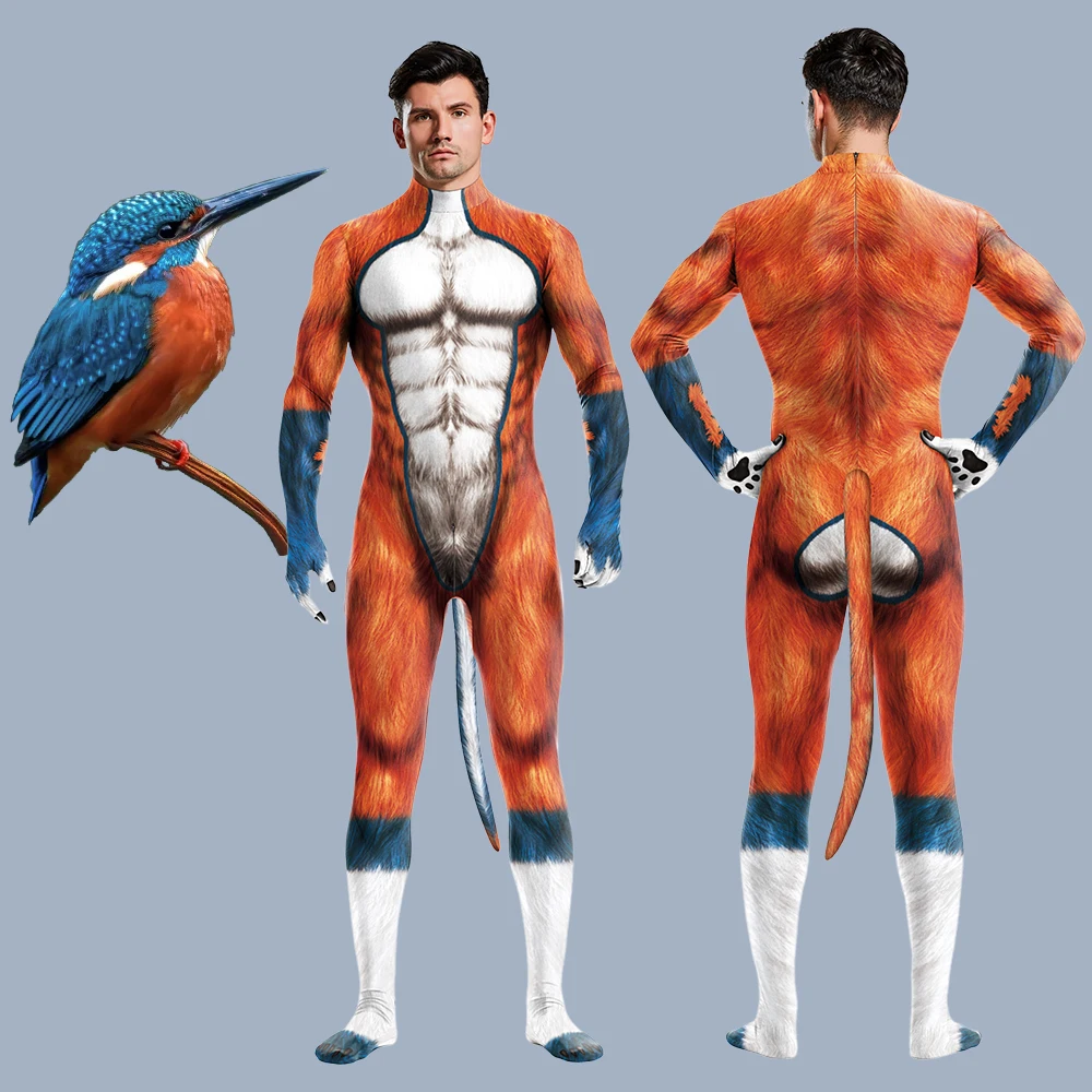 Eisvogel Cosplay Kostüm Tier Erwachsene Petsuit 3D Druck Catsuit Zentai Bodysuit Spandex Overall Karneval Zentai mit Schwanz Image