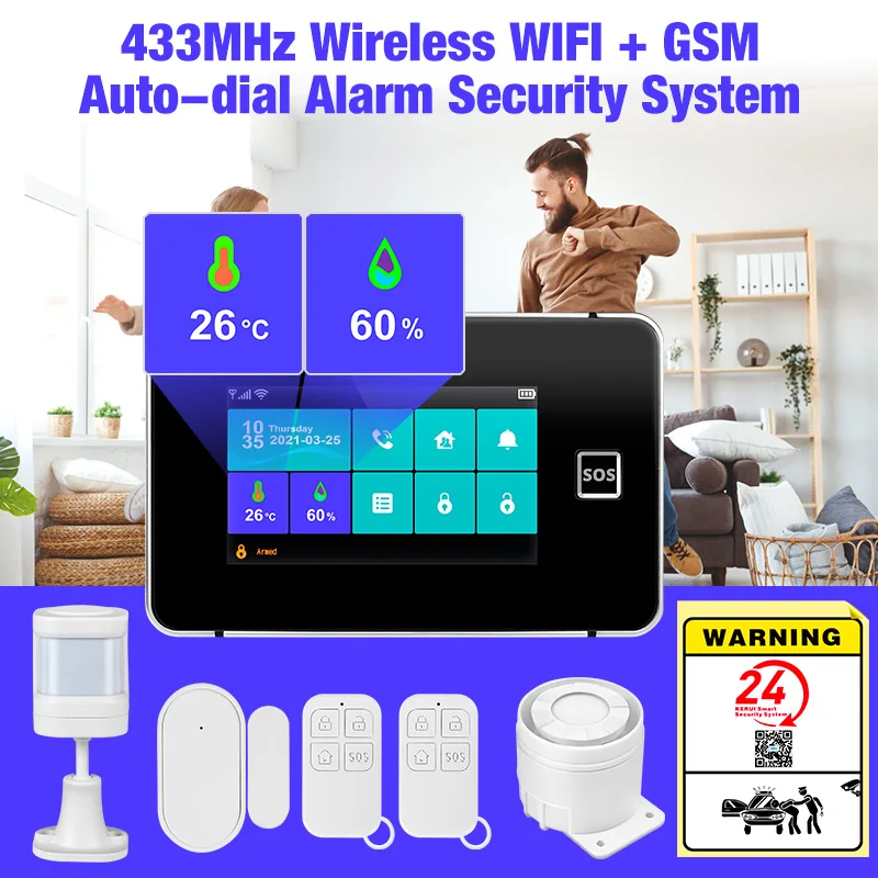 KERUI WIFI 2G GSM Alarm System 4,3 zoll Touch Screen Panel Tuya Smart Home Alarm Temperatur Feuchtigkeit Display für haus G60B Image