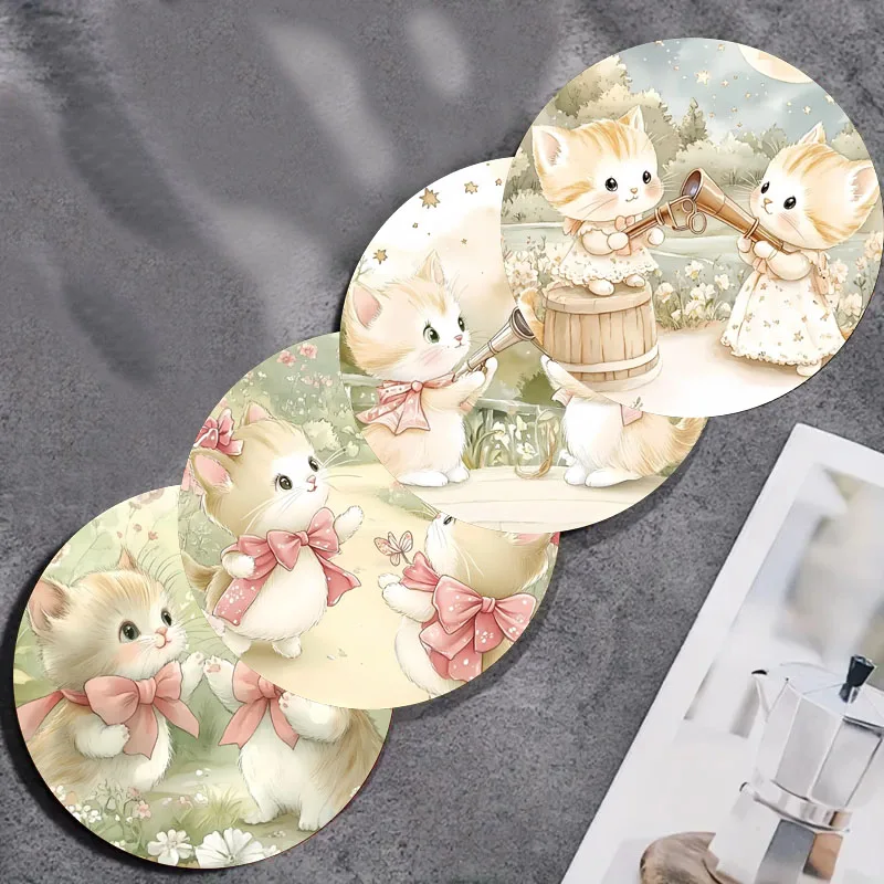 4-Kätzchen-Untersetzer mit Aufdruck, geeignet für die tägliche Familienparty-Dekoration, Küche, Büro, rutschfeste Holzuntersetzer, Weihnachtsgeschenke Image