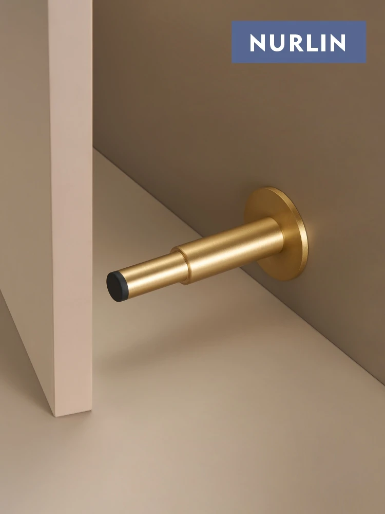 Nurlin Messing-Tür, schlichter Stopp, Badezimmertür, Raumstopper, Boden- und Wandhalterung, Stoßstangenhalter, Fang antikes Messing, mattschwarzes Nickel Image