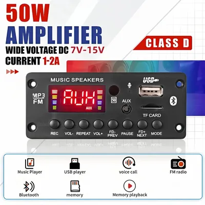 DC 12V 50W Verstärker Bluetooth 5.0 Decoder Board Audio MP3 Player FM Radio TF USB 3,5mm AUX Modul Bluetooth Empfänger Auto kit