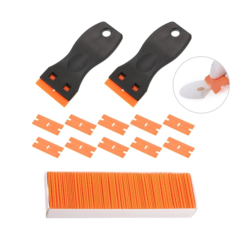 100 Stück zweischneidige Kunststoff-Rasierklingenetiketten, sauberer Rasierer, Kleberentferner, Fensterglas, sauberer Schaber, Autoverpackung, Aufkleber, Rakel Image