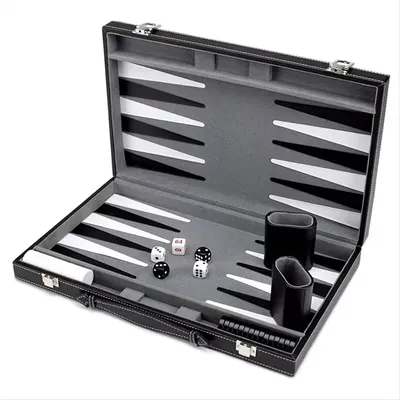 Klassisches Brettspiel mit Lederetui, Klappbrett, Geschenkpaket, tragbares Backgammon-Spielset für Image