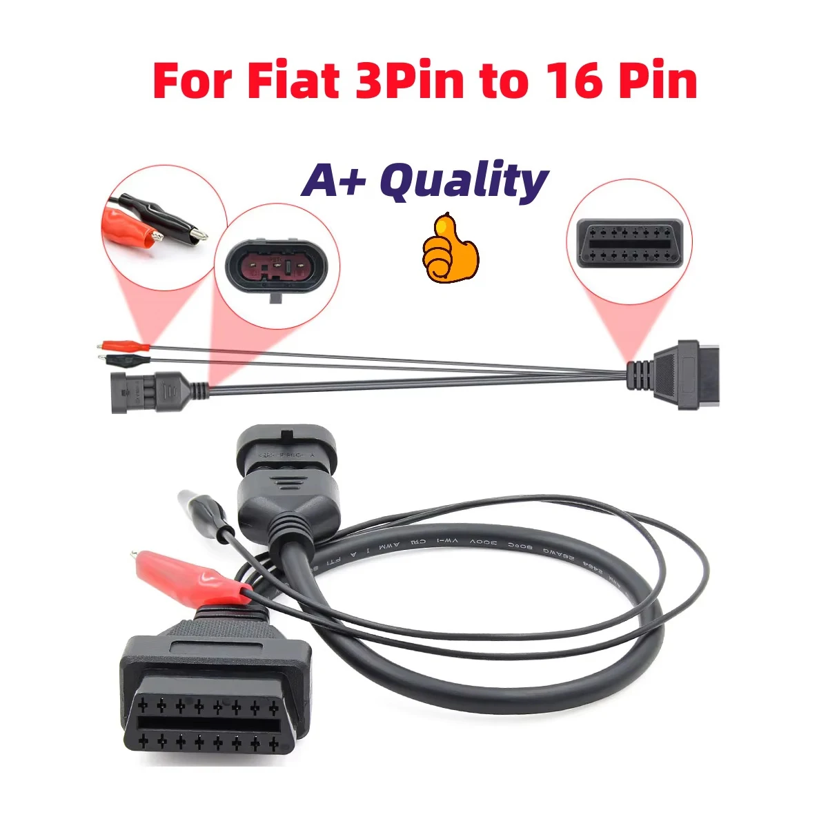 Für Fiat OBD2 Kabel 3 Pin auf 16 Pin Für Alfa Lancia OBDII Stecker 3 Pin Stecker Adapter Auto Verlängerung diagnose Kabel Image