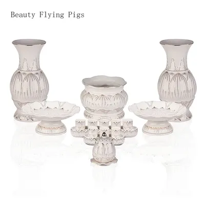 Ceramic White Lotus Buddha Set Water Supply Cup, Incense Stove, Fruit Plate, Small Wine Cup Offering