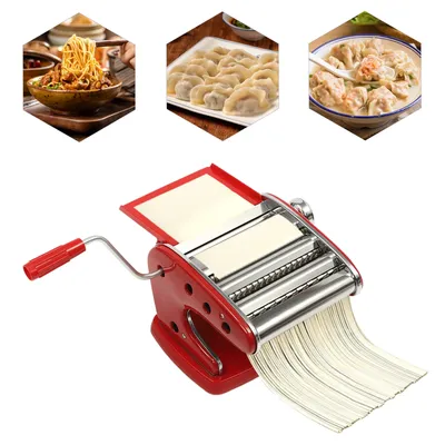 Pasta Maker Machine, Manual Noodle Maker with 3 Blades, 6 Adjustable Thicknesses, Red Stainless