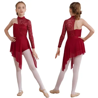 Kids Girls Modern Lyrical Dance Dress Figure Skating Costume Floral Lace Ballet Gymnastics Leotard