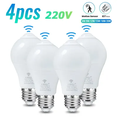 4PCS 20W 18W 15W 12W 9W 6WLampada LED E27 Radar Motion Sensor Light Bulb 189-265V Infrared Detection