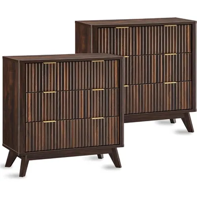 32" Tall Fluted Nightstand Set of 2, Modern Side Table, 3 Drawers End Table w/Storage, Bedside for