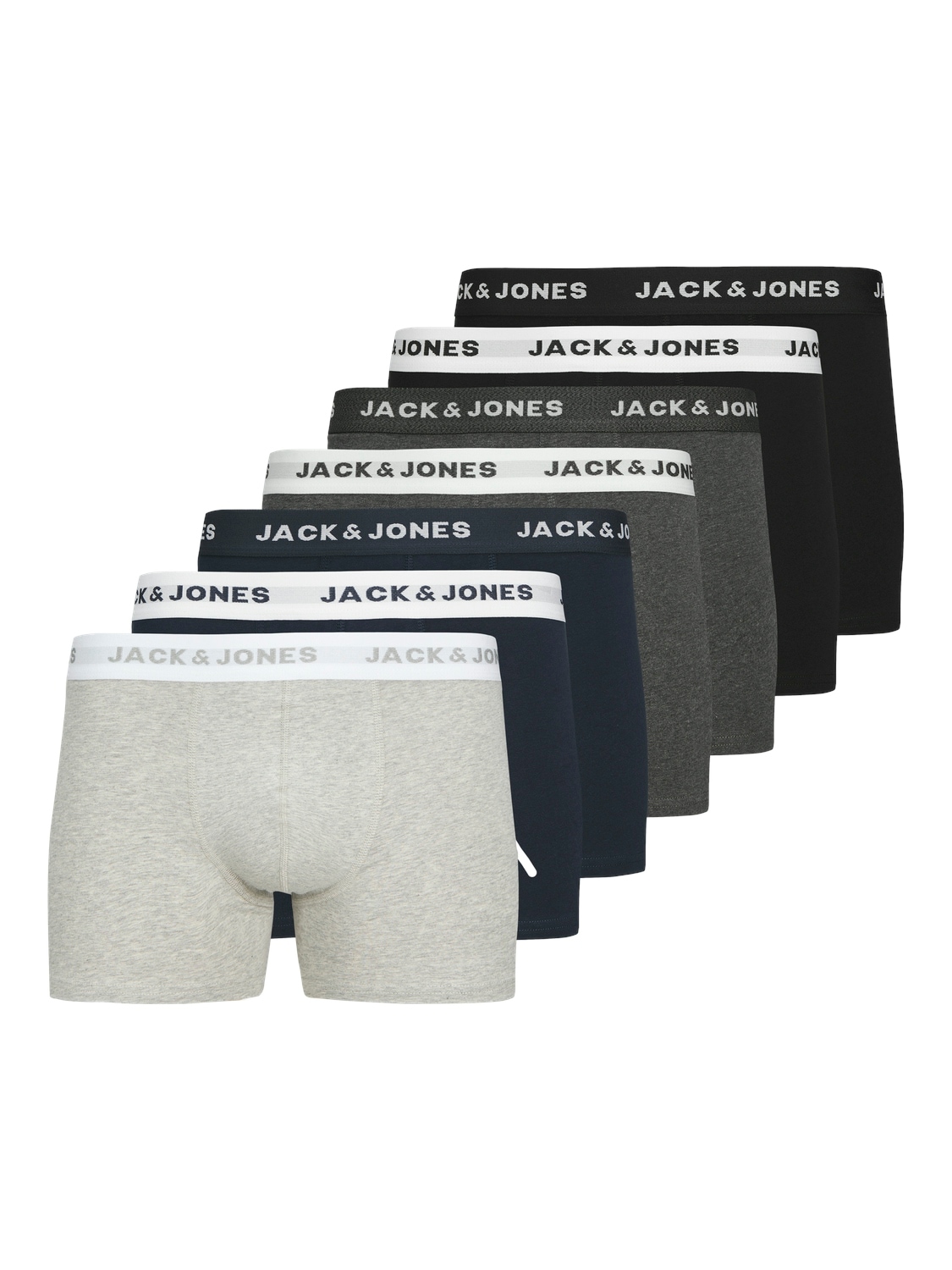 Trunk JACK & JONES "JACBASIC TRUNKS 7 PACK NOOS", Herren, Gr. XL, 7 Stk., grau (light grau melange), Jersey, Obermaterial: 95% Baumwolle, 5% Elasthan, meliert, eng, Unterhosen