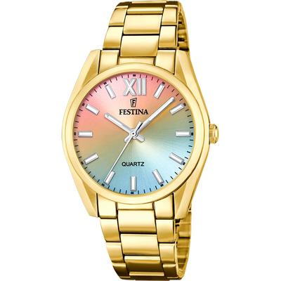 Quarzuhr FESTINA "Boyfriend Collection", gold (goldfarben, bunt), Armbanduhren, Damen, Armbanduhr, Damenuhr, Edelstahlarmband Image