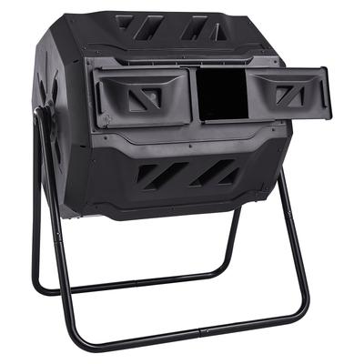 Compost Bin, 43-Gal Dual Chamber Composting Tumbler, Large Tumbling Rotating Composter with 2 Sliding Doors and Steel Frame