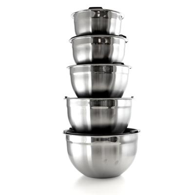 Stainless Steel 5 Piece Set Space-Saving Mixing Bowls Includes Lids