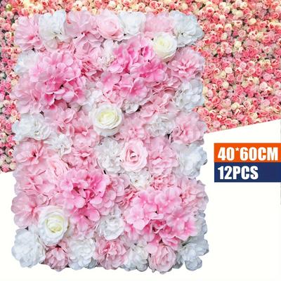 TEMU 12pcs Artificial Wall Panels, Floral Decor For Reunion Party, 40x60cm, White & Deep , Floral Party Decorations, Oukaning Image