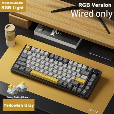 TEMU Ajazz Ak820 75% Layout Wired Mechanical Gaming Keyboard, With Volume Knob, Southward Led, Pbt Keycaps, Programmable Rgb, , Detachable Usb-c Cable, Including Keycap Puller - For Use; Ak820