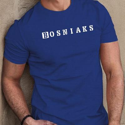 TEMU 1pc Bosniaks Print T-shirt For Men - Casual Crew Neck Short Sleeve Tee, Polyester Knit Fabric With Stretch, Geometric Pattern, Regular Fit, Summer Wear Image