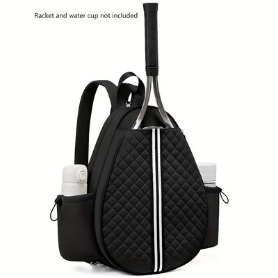 TEMU Quilted Tennis Backpack With Shoulder Strap - Beige & Black, Hydrophobic Nylon, Ideal For Rackets, Pickleball, And Badminton, Tennis Accessories Image