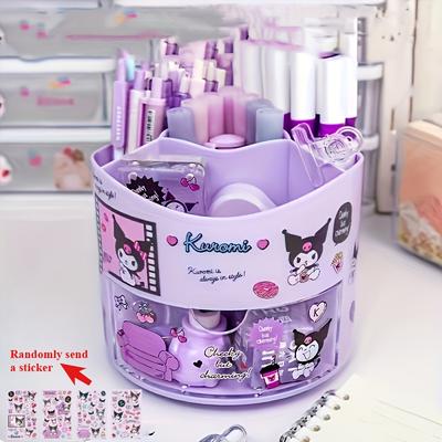 TEMU For My Melody Rotating Pen Holder - Multi-layer Desk Organizer, Cute Plastic Storage Box With For Hello Kitty & For Kuromi Design | Ideal For Stationery Enthusiasts, Image