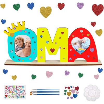 TEMU Grandma Gift Birthday Oma Grandchild Wooden Letters Craft Set Wooden Photo Frame Picture Frame Paint Photos Stick Best Grandma Gift For Oma Birthday Day Christmas Image