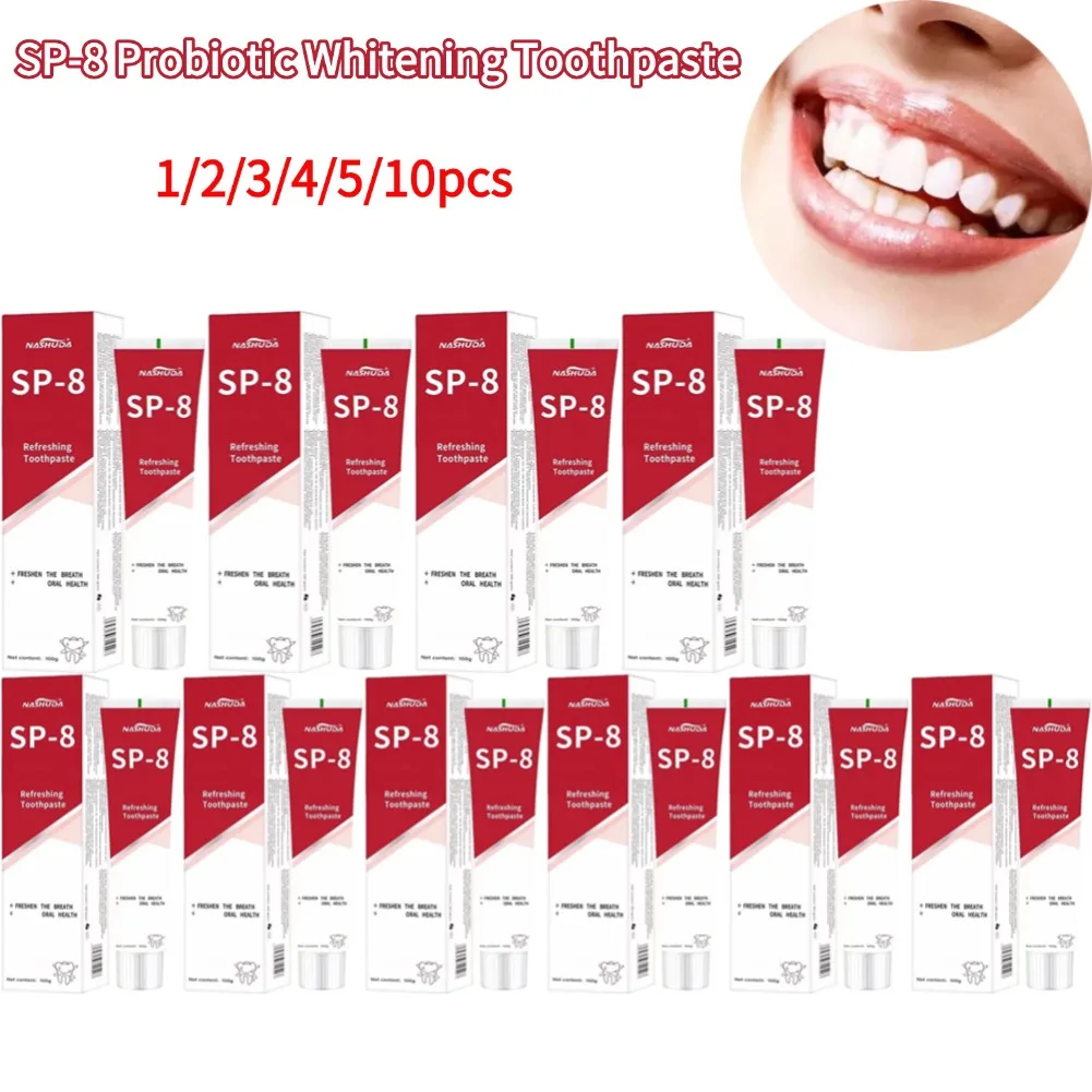 SP 8, probiotische, aufhellende Zahnpasta, weiße Zahnflecken, Rauchflecken, Aminosäure, Atem, frische, orale Zahnpasta, frischer Atem Image