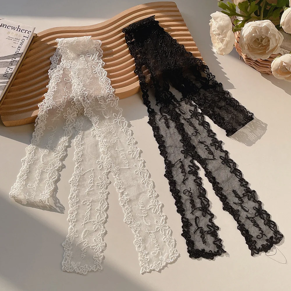 Flache Winkel Spitze Buchstaben Stickerei süße literarische Streamer weibliche zarte gebundene Stirnband Schal japanische und koreanische lange Seide Image