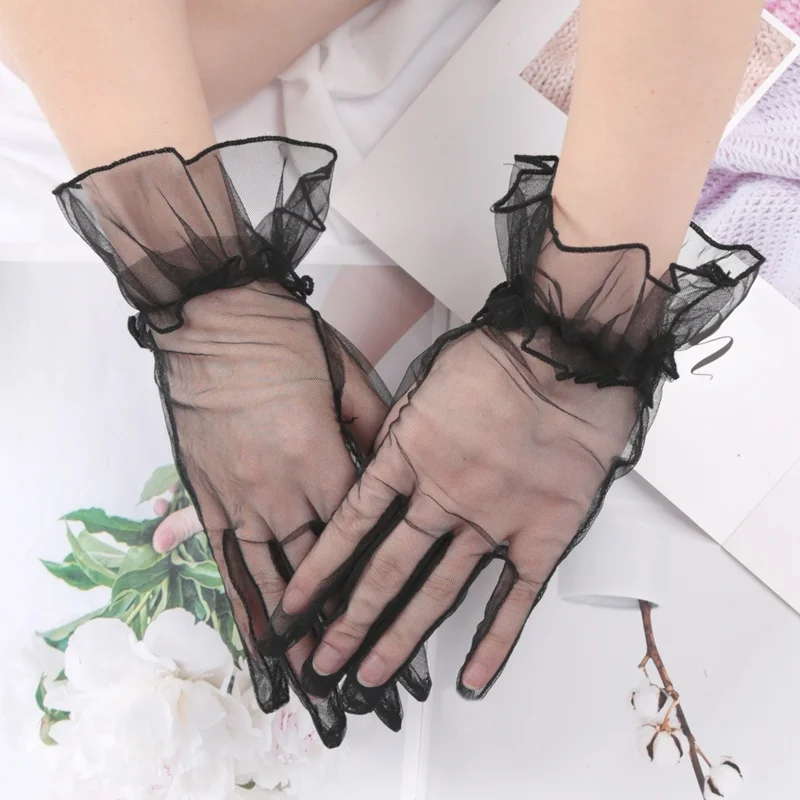 Frauen Kurze Tüll Handschuhe Sexy Spitze Handschuh Atmungsaktive Fishnet Handschuhe Dame Fahren Handschuh Transparente Fäustlinge Hochzeit Braut Handschuhe Image